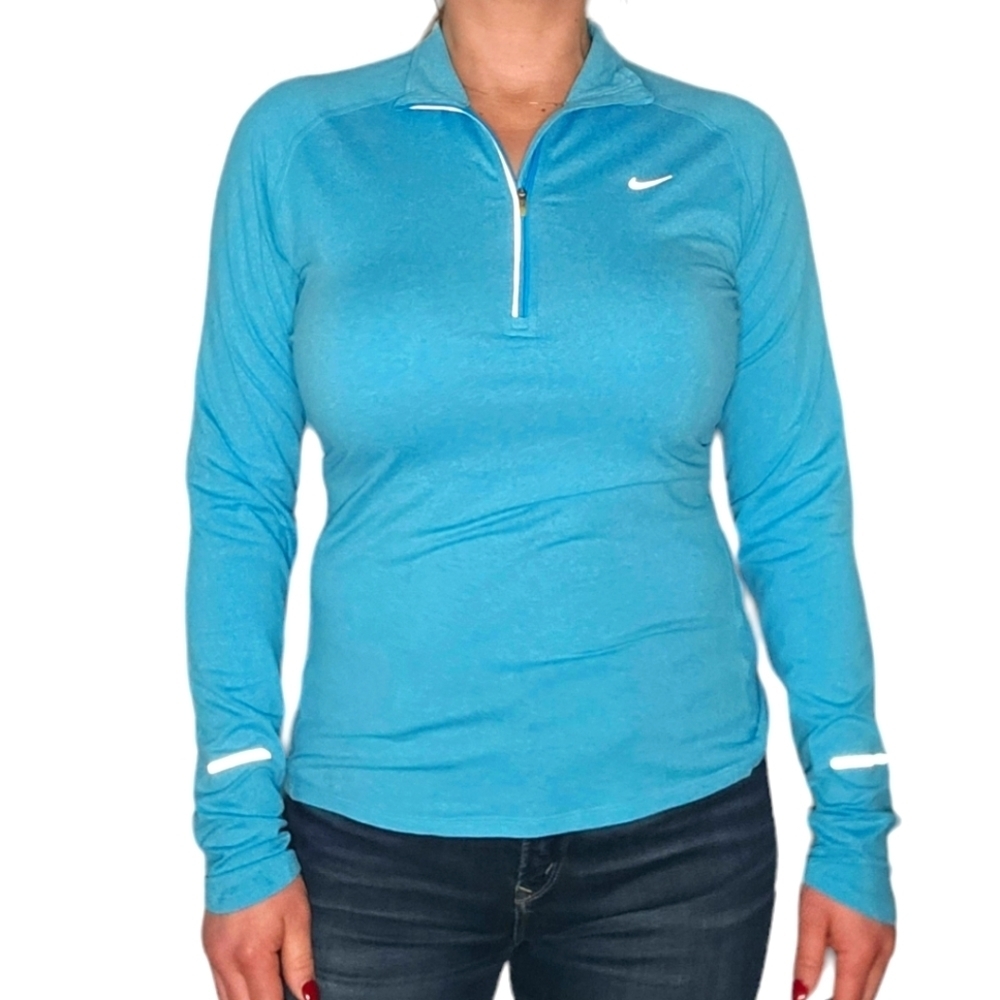 Nike Dri-fit Long Sleeve Zip Henley Blue Size Medium